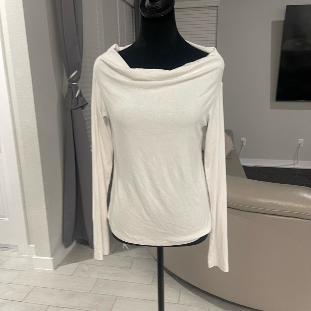 Nuuds Ribbed Long Sleeve draped cowl neck Top Sz L